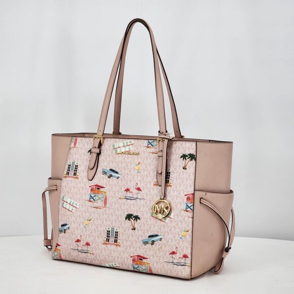 Michael Kors Gilly Beach Pink Logo Large Drawstring Travel Tote Bag - Picture 2 of 15